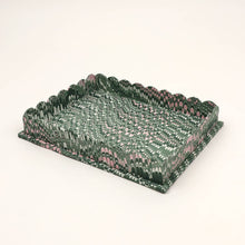 Load image into Gallery viewer, Green Marbled Scalloped Tray Set