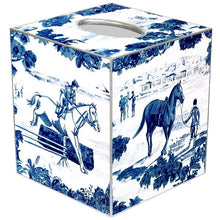 Load image into Gallery viewer, Marye-Kelley - Equestrian Toile Blue Tissue Box Cover: Paper Mache