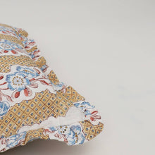 Load image into Gallery viewer, Yellow Blooming Trellis Block Printed Ruffled Cushion Cover