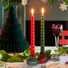 Load image into Gallery viewer, Red and Green Spiral Christmas Dinner Candles - Set of 4