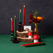 Load image into Gallery viewer, Red and Green Spiral Christmas Dinner Candles - Set of 4