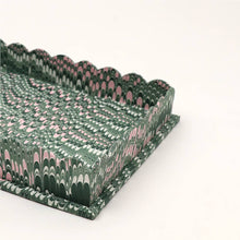 Load image into Gallery viewer, Green Marbled Scalloped Tray Set