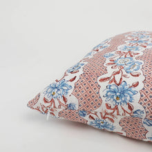 Load image into Gallery viewer, Pink Blooming Trellis Block Printed Linen Cushion Cover