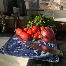 Load image into Gallery viewer, Marye-Kelley - Blue Willow Glass Cutting Board: Large Rectangle (12" x 15")