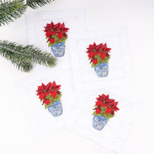 Load image into Gallery viewer, Poinsettias Embroidered Cocktail Napkin - Boxed Set