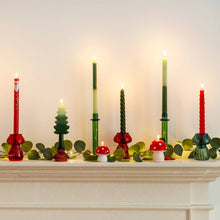 Load image into Gallery viewer, Red and Green Spiral Christmas Dinner Candles - Set of 4