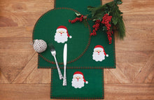 Load image into Gallery viewer, Christmas Santa Green Felt Round Placemat - Set of 6
