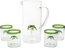 Load image into Gallery viewer, The Wine Savant / Khen Glassware - Palm Tree Pitcher Mexican Glassware Set- 4 Green Rim Glasses