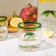 Load image into Gallery viewer, The Wine Savant / Khen Glassware - Palm Tree Pitcher Mexican Glassware Set- 4 Green Rim Glasses
