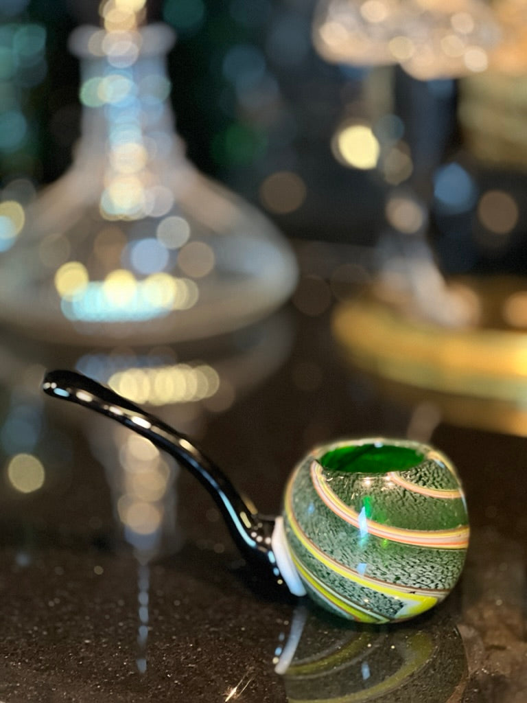 Green and Multi-Color Murano Glass Pipe Shaped Match Striker or Ashtray.