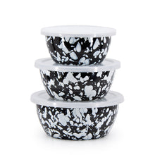 Load image into Gallery viewer, Splatterware Enamel Nesting Bowls With Lids By Golden Rabbit - Set of 3