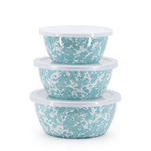 Load image into Gallery viewer, Splatterware Enamel Nesting Bowls With Lids By Golden Rabbit - Set of 3