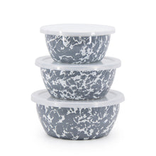 Load image into Gallery viewer, Splatterware Enamel Nesting Bowls With Lids By Golden Rabbit - Set of 3