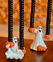 Load image into Gallery viewer, Fitz and Floyd Halloween Ghost Candleholders with Pumpkins Set of 2 - Vintage by KSW
