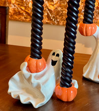 Load image into Gallery viewer, Fitz and Floyd Halloween Ghost Candleholders with Pumpkins Set of 2 - Vintage by KSW