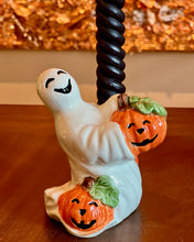 Load image into Gallery viewer, Fitz and Floyd Halloween Ghost Candleholders with Pumpkins Set of 2 - Vintage by KSW