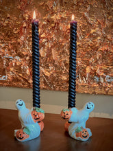 Load image into Gallery viewer, Fitz and Floyd Halloween Ghost Candleholders with Pumpkins Set of 2 - Vintage by KSW
