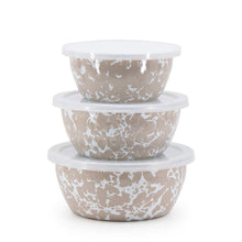Load image into Gallery viewer, Splatterware Enamel Nesting Bowls With Lids By Golden Rabbit - Set of 3