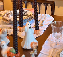 Load image into Gallery viewer, Fitz and Floyd Halloween Ghost Candleholders with Pumpkins Set of 2 - Vintage by KSW