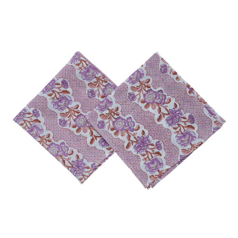 Lilac Linen Block Printed Dinner Napkin - Set of 2