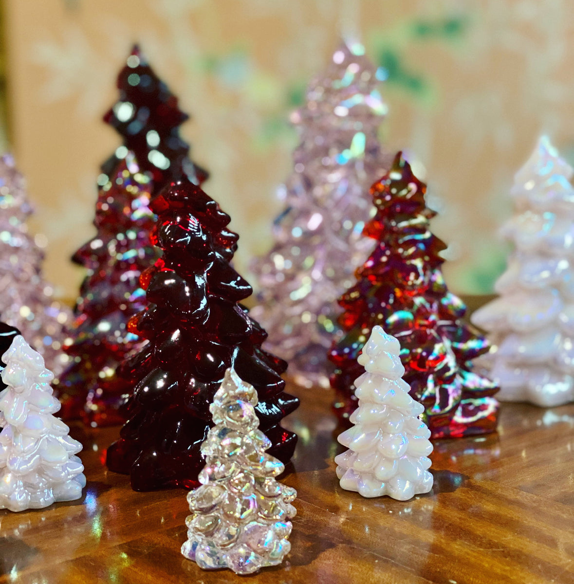 Christmas Holiday Tree - online Caramel Brown Slag Glass - Mosser USA - Set of 3