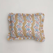 Load image into Gallery viewer, Yellow Blooming Trellis Block Printed Ruffled Cushion Cover
