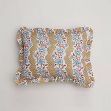 Load image into Gallery viewer, Yellow Blooming Trellis Block Printed Ruffled Cushion Cover