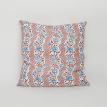 Load image into Gallery viewer, Pink Blooming Trellis Block Printed Linen Cushion Cover
