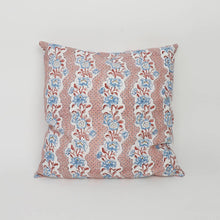 Load image into Gallery viewer, Pink Blooming Trellis Block Printed Linen Cushion Cover