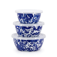Load image into Gallery viewer, Splatterware Enamel Nesting Bowls With Lids By Golden Rabbit - Set of 3