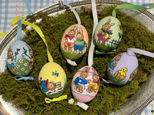 Load image into Gallery viewer, Hand-painted Traditional Pastel "Busy Bunnies" Eggs Set of 6