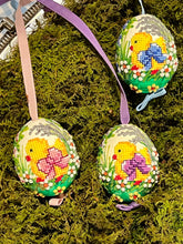 Load image into Gallery viewer, Hand-painted "Embroidered Chicks" Eggs Set of 3