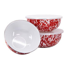Load image into Gallery viewer, Splatterware Enamel Mixing Bowls With Lids By Golden Rabbit - Set of 3