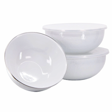 Load image into Gallery viewer, Solid Enamel Mixing Bowls by Golden Rabbit - Set of 3 with lids