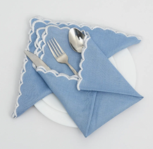 Load image into Gallery viewer, White Scallop Blue Wedding Cloth Napkin- Set of 12