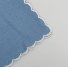 Load image into Gallery viewer, White Scallop Blue Wedding Cloth Napkin- Set of 12