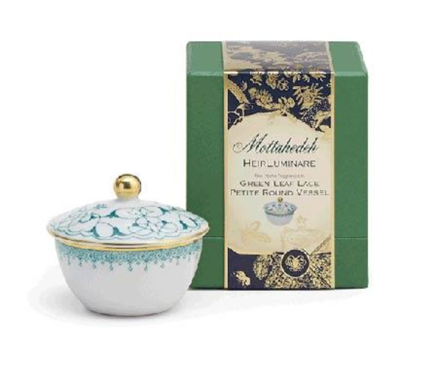 Mottahedeh Heirluminare Green Lace Petite Round Box - Green Jasmine Tea
