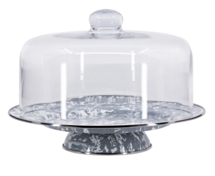 Splatterware Enamel Cake Stand with Glass Dome by Golden Rabbit