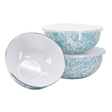 Load image into Gallery viewer, Splatterware Enamel Mixing Bowls With Lids By Golden Rabbit - Set of 3