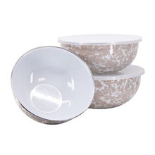 Load image into Gallery viewer, Splatterware Enamel Mixing Bowls With Lids By Golden Rabbit - Set of 3