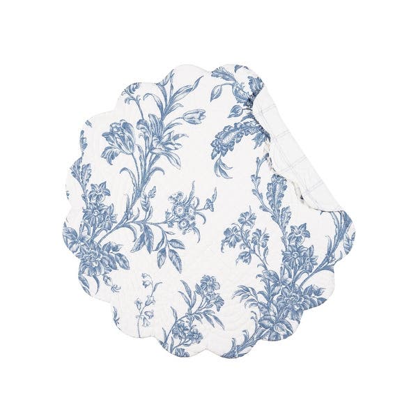 Bleighton Blue and White Reversible Scalloped Round Quilted Placemats - Set of 6