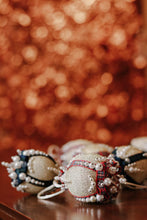 Load image into Gallery viewer, Festive Christmas Tartan and Pearl Vintage Push Pin Ornaments- Set of 13