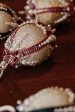 Load image into Gallery viewer, Festive Christmas Tartan and Pearl Vintage Push Pin Ornaments- Set of 13