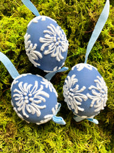 Load image into Gallery viewer, Hand-painted &quot;Floral Wedgwood Blue &amp; White&quot; Eggs Set of 3
