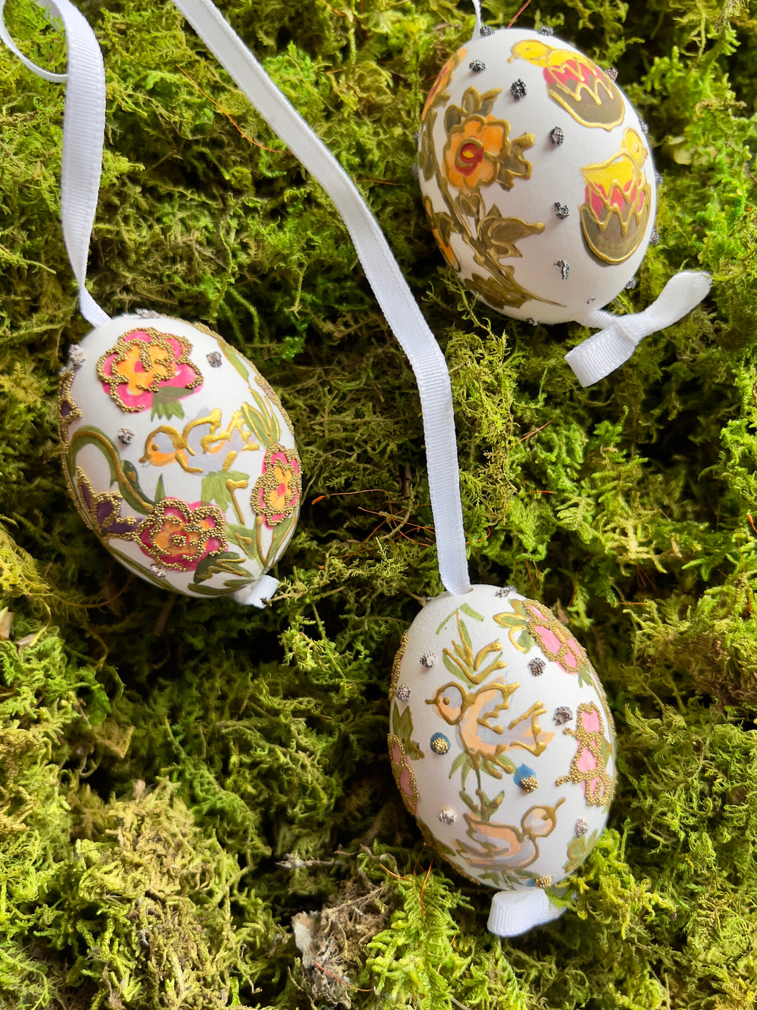 Hand-painted “Flower & Chicks” Eggs Set of 3