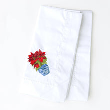 Load image into Gallery viewer, Poinsettia Embroidered Dinner Napkin - set of 4
