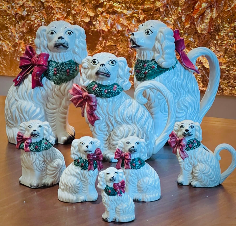 Vintage Fitz & Floyd Staffordshire Spaniel Dog Christmas Salt and Pepper