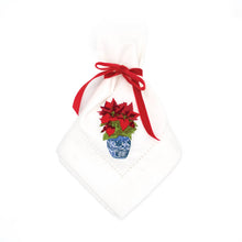 Load image into Gallery viewer, Poinsettia Embroidered Dinner Napkin - set of 4
