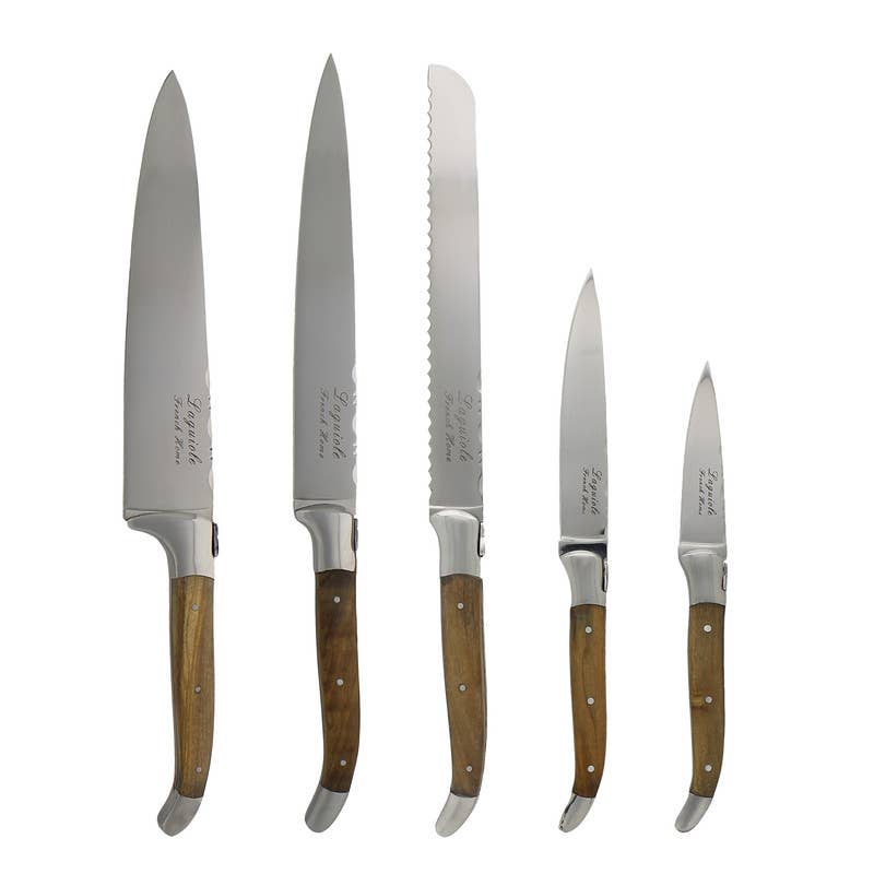Laguiole Olivewood 5pc Knife Set & Magnetic Display
