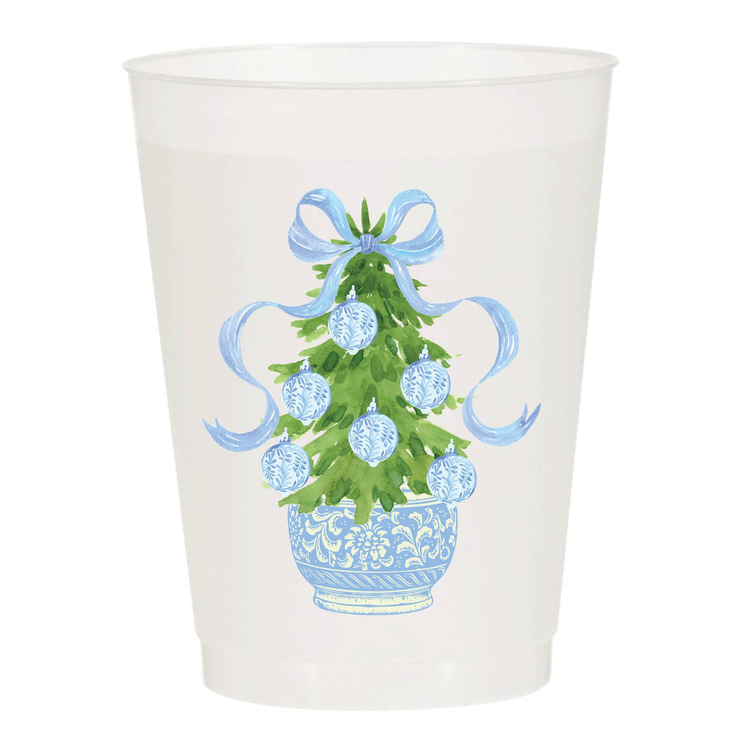 Sip Hip Hooray - Chinoiserie Christmas Tree Frosted Cups - Christmas: Pack of 10